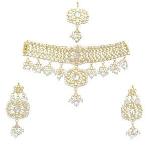 Ensemble de bijoux choker Kundan de style Bollywood classique, collier et boucles d'oreilles, plaqué argent, zircon, pour mariage et fiançailles - Product Image 3