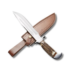Couteau Bowie artisanal sur mesure, grande taille, avec étui, acier inoxydable, lame fixe de 13 pouces, manche en bois de cerf, étui en cuir. - Product Image 1