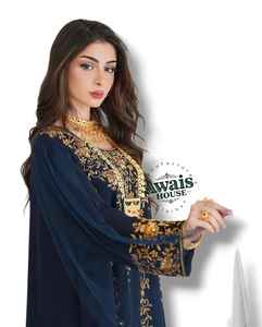 Ensemble 2 pièces de luxe AWAIS HOUSE pour femmes musulmanes, robe modeste simple en mousseline unie perlée, longueur ras du sol, coupe trapèze, 100 % polyester - Product Image 4