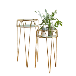 Ensemble de deux pots et jardinières en métal finition or, support pour plantes, décoration pour la maison, le jardin, l'hôtel, le restaurant, le salon - Product Image 3