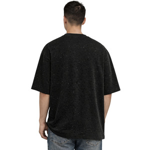 T-shirt Homme Oversize Noir en Coton Effet Vieilli avec Appliques Strass et Perles – Style Hip Hop Streetwear Punk – Vente en Gros - Product Image 4