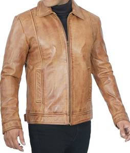 Men's for Brown Leather Jacket High Quality Slim Fit Vintage Style Stand Collar Front Logo Winter Windproof Breathable - Product Image 4