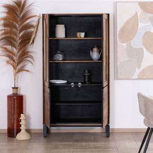 Buffet à façade vitrée style Vandana Autumn Tone, modèle Olonie en teck naturel, acacia et métal noir - Product Image 3