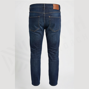 Jean en denim pour homme, coupe slim, jambe droite, délavé foncé, taille haute, en coton, style décontracté, tissu mi-lourd délavé à la pierre, pour l'automne - Product Image 3