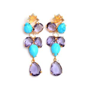 เครื่องประดับแฟชั่นสตรีพลอยสีม่วงอเมทิสต์เทอร์ควอยซ์สีม่วงธรรมชาติ925แข็งเงินสเตอร์ลิงชุบทองปาร์ตี้งานแต่งงาน - Product Image 1