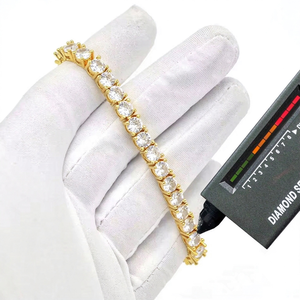 สร้อยคอเพชรแข็ง10K 14K สร้อยข้อมือเทนนิส VVS Moissanite สีทอง3มม. 4มม. 5มม. - Product Image 1
