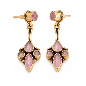 Wholesale Oxidized Antique Gold Plated Brass Ethnic Drop Earring Direct Factory Manufacturer with Pink Stone for Women's <b>Wedding</b> - Product Image 6