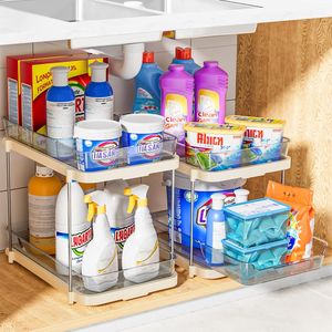Organizzatori impilabili a 2 livelli per lavabo, contenitori multiuso per dispensa da cucina e armadietto estraibile per medicinali - Product Image 2
