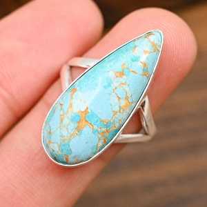 Bague en turquoise bleu cuivre, argent sterling 925, bijoux ethniques faits à la main, bague en turquoise naturelle, cadeau pour elle - Product Image 4