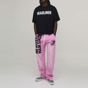 Pink Men's Sweatpants Elastic Drawstring Casual Joggers No Access <b>Main</b> Stage Print Logo Right Leg Breathable Midweight Cotton - Product Image 4
