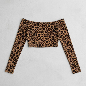 Top corto sexy con hombros descubiertos, estampado de leopardo personalizado, ajustado, para mujer, OEM, manga larga, elegante, informal, estilo boutique, Y2K - Product Image 3