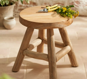 Teak Wood <b>Stool</b> Round Wooden Ottoman Solid Wood Small Bench Minimalist Accent <b>Seat</b> for Dining Room - Product Image 1