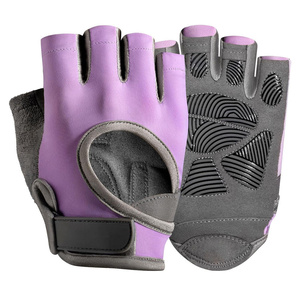 <b>Half</b> Finger Weight Lifting Gloves Purple Gray Non <b>Slip</b> Adjustable Wrist Strap Gym Workout Unisex - Product Image 1