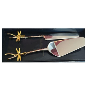 Juego de Cuchillo y Servidor para Pastel de Lujo de 2 Piezas con Mango de Libélula de Acero Inoxidable, Apto para Lavavajillas, en Caja, Cubiertos Decorativos para Boda - Product Image 1