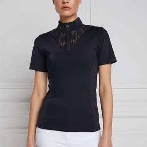 Women White Equestrian Lace Show Shirt Full Sleeve Horse Riding Competition <b>Top</b> Pullover <b>High</b> Front Knitted Custom OEM Private - Product Image 4