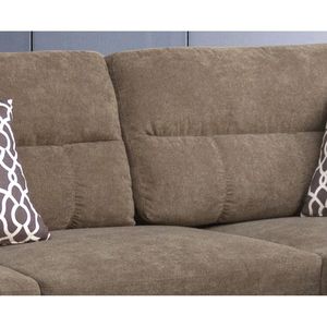 Divano Sezionale Diego 263 cm in Tessuto Marrone con Chaise Longue Orientata a Destra e Pouf Contenitore, 2 Cuscini Decorativi per Soggiorno - Product Image 5