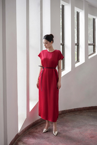 เสื้อผ้าไหมซาตินเรียบง่าย ทรงมิดิ ระบายอากาศได้ดี คอกลม แขนสั้น เอวหลวม มีกระเป๋า สวมใส่สบายทุกวัน เหมาะสำหรับคนท้อง ดูสง่างาม - Product Image 3