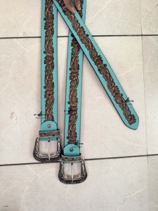 Ceintures en cuir véritable faites à la main usiné à la main sculpture en cuir élégant ceintures occidentales unisexe couleur Turquoise ceintures inde - Product Image 6