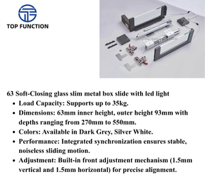 63 Soft Closing Glass Slim Metal Box <b>Slide</b> LED Light for Modern Kitchen Dining Bedroom Cabinet <b>Drawer</b> Systems Premium Furniture - Product Image 2