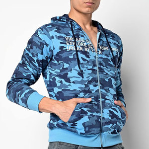 Sweat-shirt à capuche zippé camouflage bleu pour homme, coupe classique, tricoté, avec imprimé frontal, décontracté, pour l'automne - Product Image 1