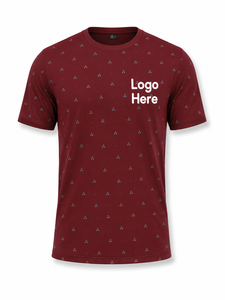 T-shirt à manches courtes pour homme, couleur bordeaux, avec motif à pois, logo imprimé sur le devant, coupe classique, décontracté, en polyester tricoté - Product Image 1
