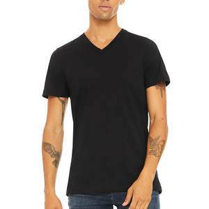 T-shirt uni personnalisé avec logo en gros, 100 % coton, T-shirt d'été, T-shirt oversize à col en V - Product Image 1