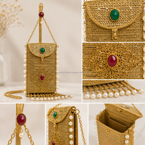 Wholesale Brass Pouch Clutch Bag with Pearl Decoration Luxury Fashion Classic Evening Party Wedding Handbag for Women - Product Image 3
