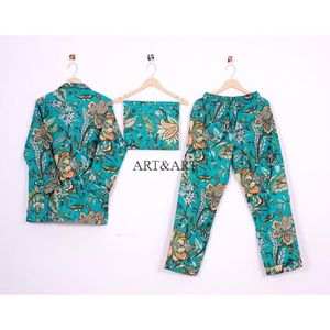 ชุดนอนผ้าฝ้ายพิมพ์ลายดอกไม้สไตล์อินเดีย สีสันสดใส แขนยาว สำหรับผู้หญิง - Product Image 4