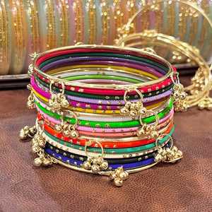 Handmade Women Rainbow Colour Bridal Kasmiri Churiyan <b>Bangles</b> Pearl Trendy Geometric Design Customizable Colors Sizes Velvet - Product Image 6
