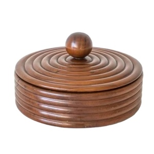 Vintage Style Round Wooden Box <b>With</b> Carved <b>Lid</b> Jewelry Storage Case Trinket Holder Keepsake Organizer Decorative Wood Casket - Product Image 1