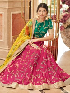 Pink Floral Print Ethnic <b>Shawl</b> Art Silk Dupatta Banarasi Style <b>Wedding</b> Party Wrap - Product Image 2