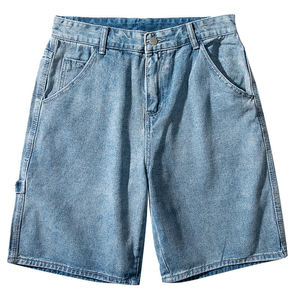 <b>Drawstring</b> Denim Shorts Ripped Faded Wash Relaxed Straight Leg Streetwear Vintage Style Knee Length Casual Summer Wear Shorts - Product Image 3