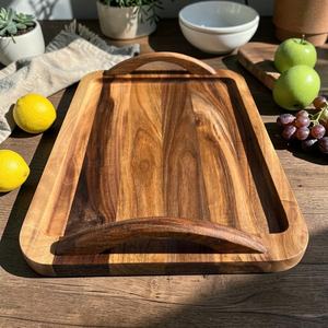 <b>Walnut</b> Wooden Serving Tray with Handles Handmade Breakfast Tray Natural Wood Food Tray Kitchen Serving Tray <b>Coffee</b> <b>Table</b> Tray - Product Image 5