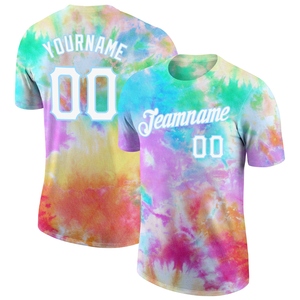 T-shirt de performance 3D personnalisé Tie-Dye blanc-bleu clair, fabrication directe en gros pour l'industrie - Product Image 1