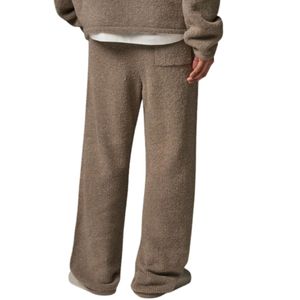 Pantalon en tricot bouclé marron décontracté à taille élastique, texture douce, coupe décontractée, bas de pyjama confortable, style unisexe - Product Image 5