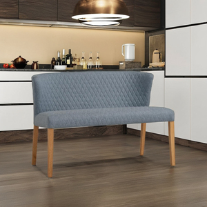 High Quality Mid Century Modern <b>Bench</b> with Backrest Dark Gray Upholstery & Solid Wood <b>Legs</b> for Dining Room, Apartment - Product Image 1
