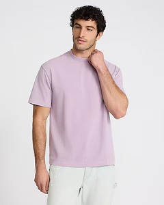 T-shirt à manches courtes pour homme, couleur violet clair, col rond, jersey de coton uni, coupe régulière, confortable, haut décontracté - Product Image 2