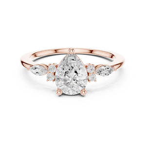 Bague en diamant taille marquise et poire en gros, montures en or 14k 18k et platine, bijoux personnalisés en pierres précieuses véritables pour femmes - Product Image 2
