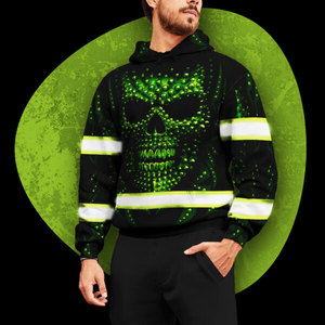 Skull Hi Vis Hoodie <b>Reflective</b> Safety Workwear Green Color Construction Safety <b>Reflective</b> Hoodie <b>Tops</b> Fleece Hoodies - Product Image 3