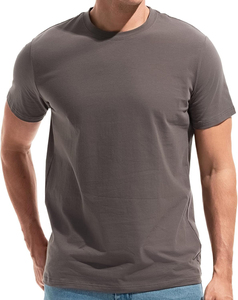 T-shirt décontracté pour homme, gris, coupe ajustée, manches courtes, col rond, jersey tricoté, couleur unie, 100% coton, longueur standard - Product Image 5