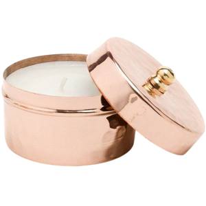 Vente en gros de pots à bougies en métal plaqué cuivre modernes avec couvercle, porte-bougie rond pour la décoration de la maison, pot à bougie décoratif en fer fait à la main - Product Image 1