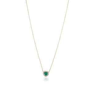 Exquisite Design Gorgeous Zambian <b>Emerald</b> & Diamond Heart Shape <b>Pendant</b> Necklace Stacking Jewelry Pure 14K Yellow Gold - Product Image 1