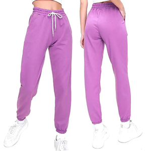 Women's Purple <b>Harem</b> Pants High Waist Drawstring Loose Fit Ankle-Length Solid Color Casual Autumn Wear Terry Fabric - Product Image 4