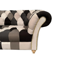 Modernes Echtes Leder Chesterfield Schlafsofa 3-Sitzer Gepolstert mit Stoffbezug und Metallbeinen für Hotel & Wohnzimmer