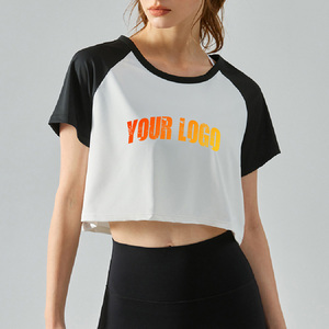<b>Women</b> Cropped Raglan <b>Sleeve</b> T-<b>Shirt</b> <b>White</b> Black 100% Polyester Quick Dry O-Neck Casual Logo Print Spring Summer Use <b>Women</b> <b>shirt</b> - Product Image 5