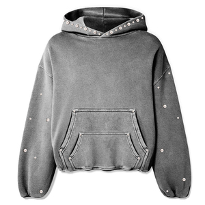 Sudadera con Capucha para Hombre de la Mejor Calidad, Corte Holgado, Lavado Ácido, con Impresión DTG de 400GSM y Detalles Completos de Pedrería, Sudaderas Personalizadas con Pedrería para Hombre - Product Image 3