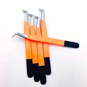 Ensemble de pinces à cils de précision chirurgicales Morje en acier inoxydable MS-ET-0007, manche orange, pointe noire, lisses/dentelées/à dents - Product Image 3