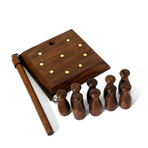 Handcrafted Wooden Tabletop <b>Bowling</b> Game Featuring A Central Swing Ball Post And Miniature Pins For Fun Indoor Entertainment - Product Image 4
