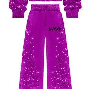 Survêtement à capuche pour filles, imprimé pailleté, manches longues, fermeture éclair, coupe décontractée ample avec logo et motif à pois sur le devant, idéal pour l'automne - Product Image 3