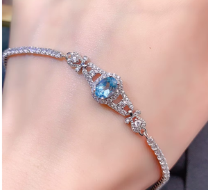Bracelet en argent sterling 925 pour femme, topaze bleue ovale, chaîne à maillons, bijoux plaqués or, cadeau de fête - Product Image 1